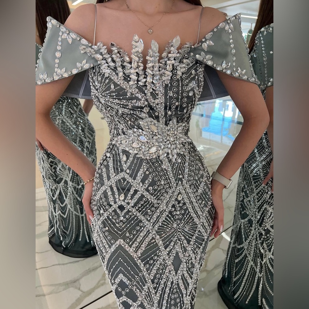 Elegant Sage Green Beaded Gown